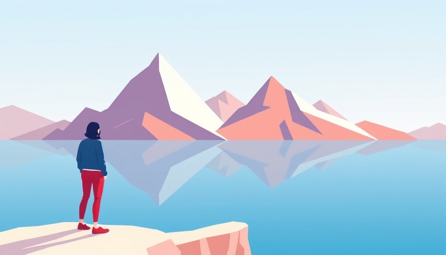 Minimalist mountain landscape with figures; Google AI in digital marketing theme