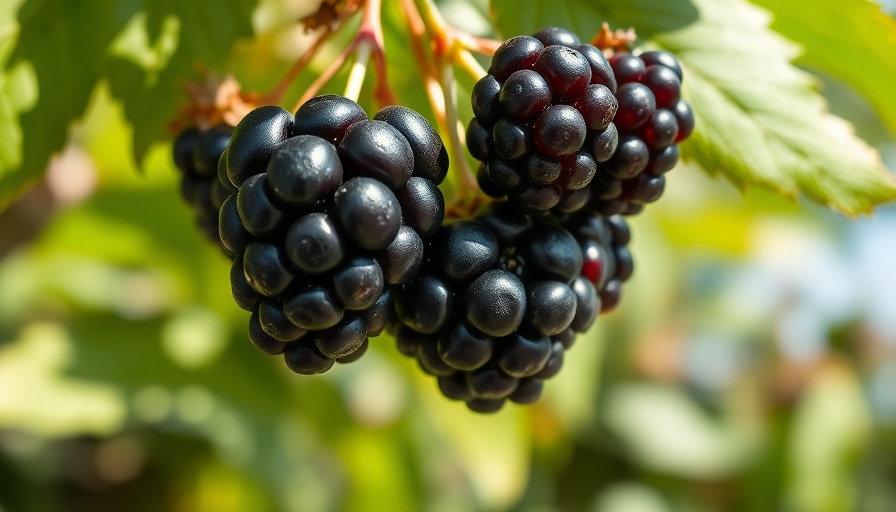 Plump blackberries on branch symbolizing grateful life.