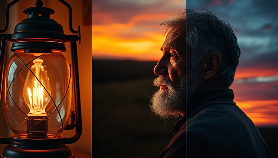 Collage of lantern, elderly man, and sunset related to Myers-Briggs personality.