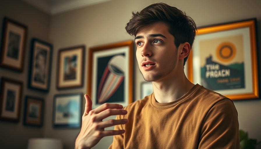 Confident young man discussing Sildenafil or Viagra in a cozy room.