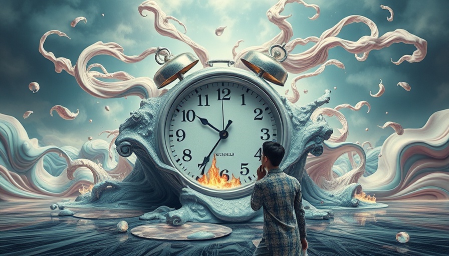 Conceptual image of distorted time perception with melting clocks.