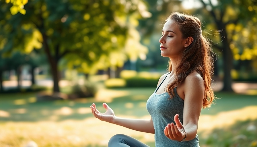 Woman practicing yoga for anxiety management outdoors.