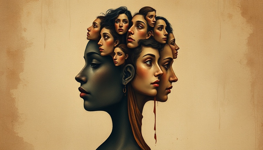Surreal illustration of multiple faces on a profile, abstract art style