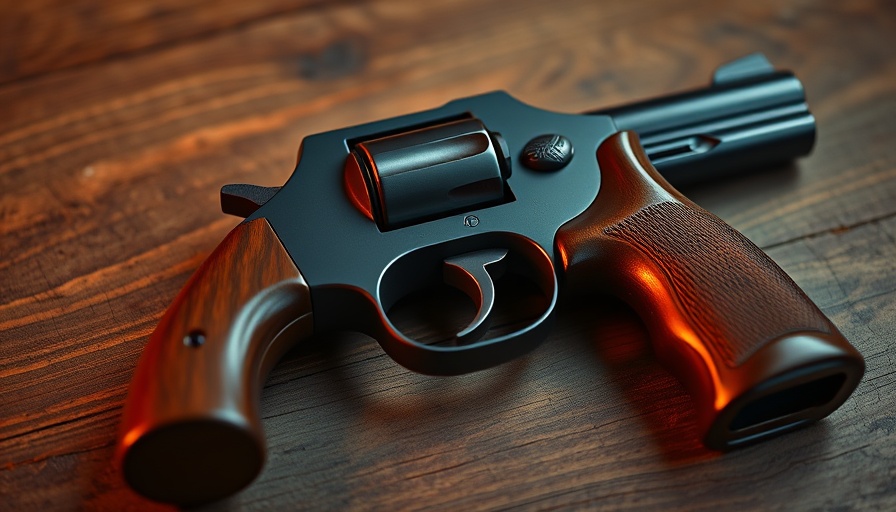 Compact revolver with wooden grip for self-defense on wood surface