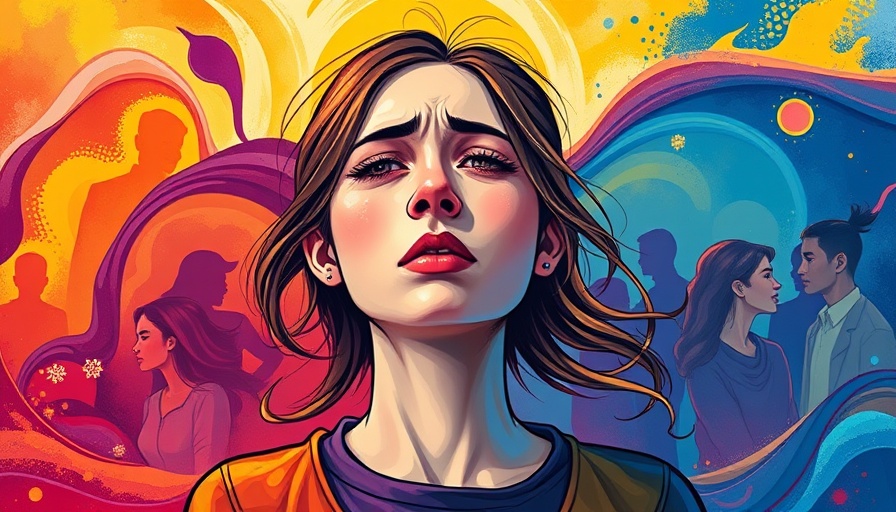 Colorful abstract painting of a woman with social anxiety.