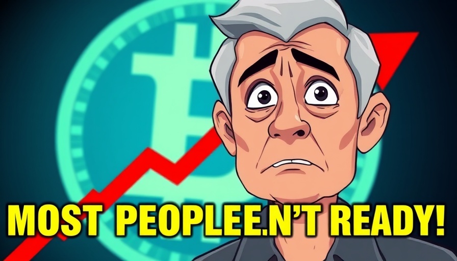 Cartoon of man predicting Bitcoin price with upward arrow