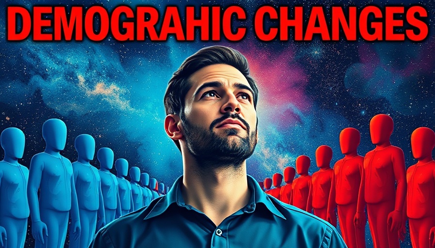 Demographic decline impact visual with symbolic figures and text.