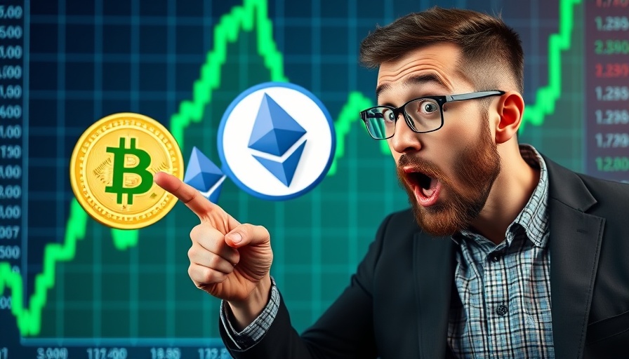 Crypto market update showing coins and rising graph.