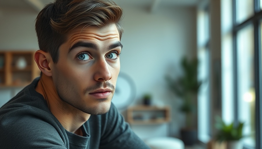 Man leaning towards camera with an inquisitive expression, bright setting.