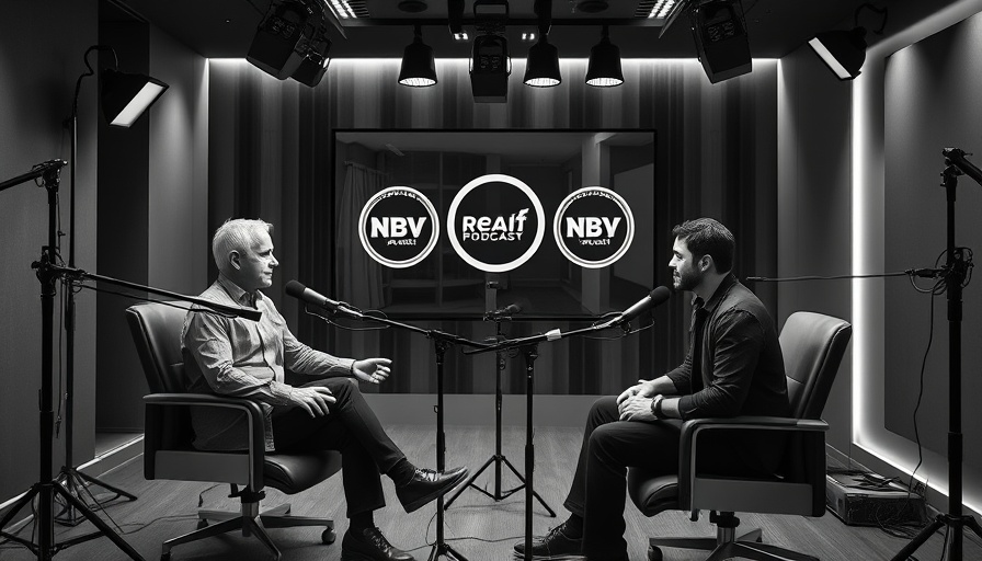 Branding services podcast setup with hosts and award badge.