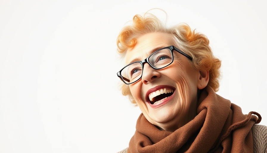 Joyful elderly woman laughing, showcasing vibrant energy.