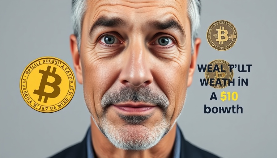 Confident man with Bitcoin and Ethereum symbols, wealth suggestion.