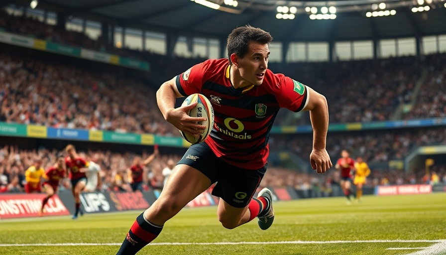 Rugby player in Springboks jersey running energetically on field, Springboks Rugby Championship.
