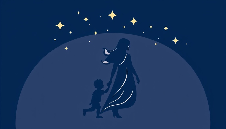 Sleep health logo featuring mother and child under stars.
