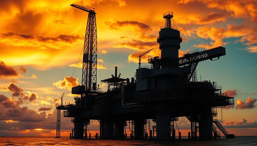 African oil investments concept with oil rig at sunset.