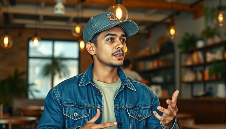 Confident individual discussing business growth in a casual setting.