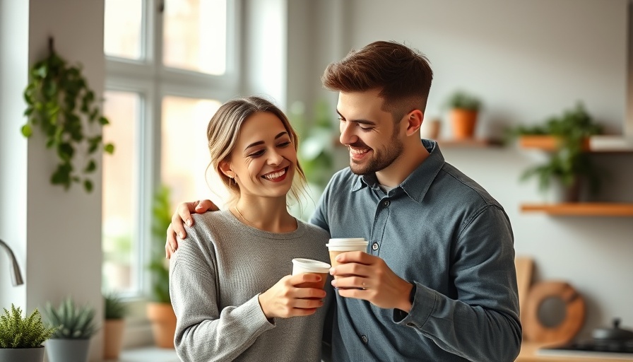 Young couple supporting mental health in early adulthood, enjoying coffee together.
