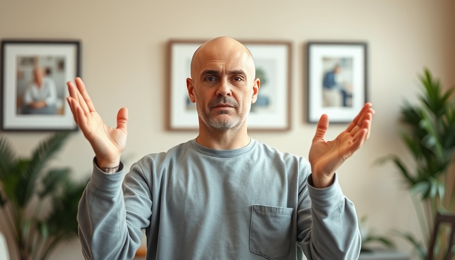 Man demonstrating stress relief techniques indoors for calming effects
