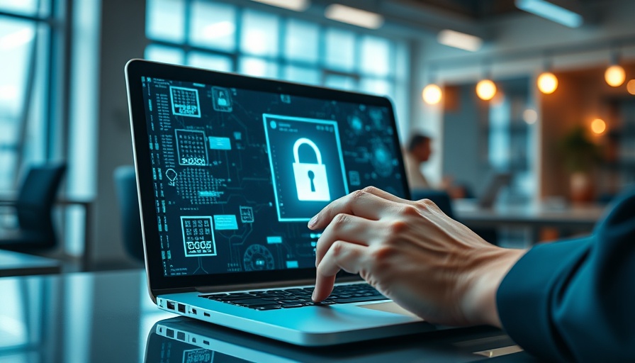 Cybersecurity tools importance highlighted on a laptop in a modern office.