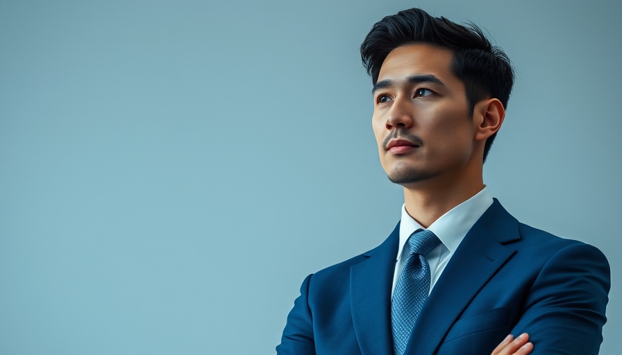 Person in a blue suit looks thoughtful and confident indoors.