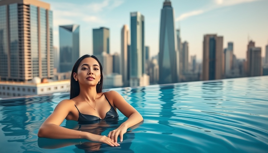 Weekly Reset for Parents: Relaxing by the rooftop pool overlooking the city.