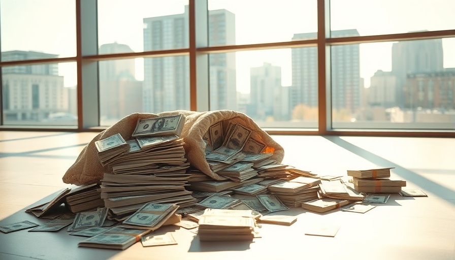 Money stacks with bag in sunny office, highlighting budget strategies.