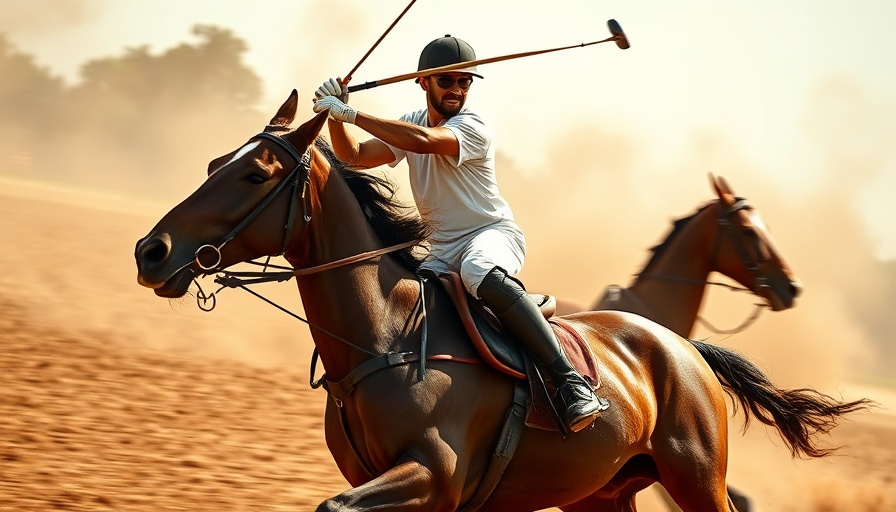 Dynamic polo player at Polo Crypto Cup with a smiling portrait background.