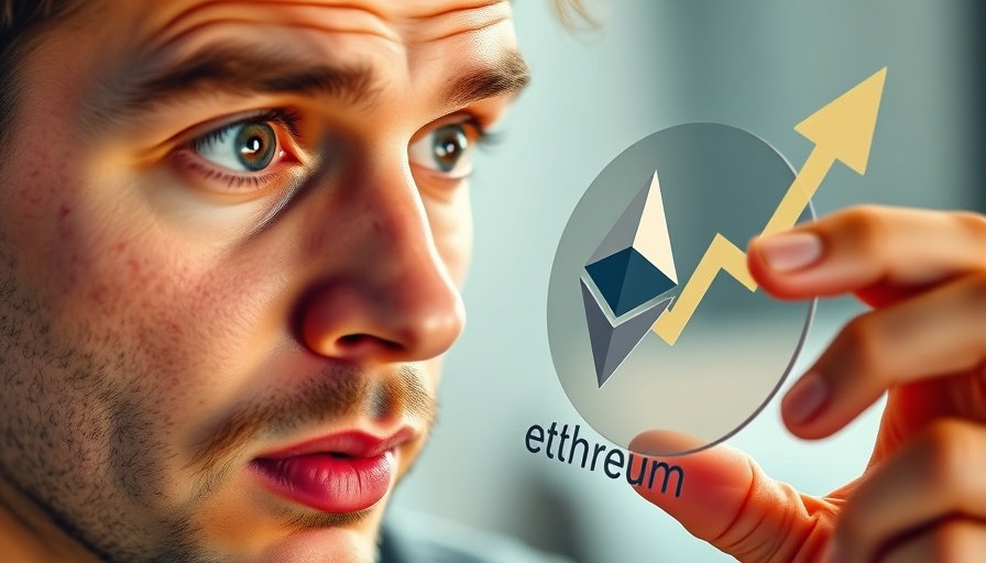Intrigued person analyzing Ethereum price prediction with symbols.