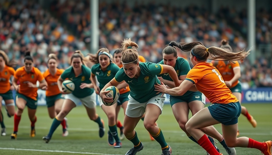 Intense rugby match at the Rugby World Cup with teams competing.
