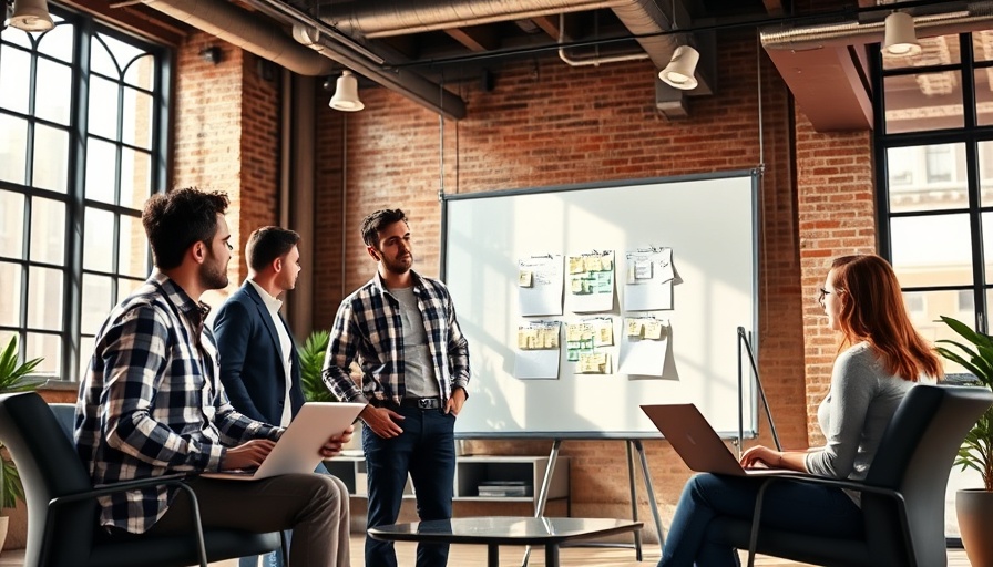 Team discussing brand goal alignment strategies in modern office.