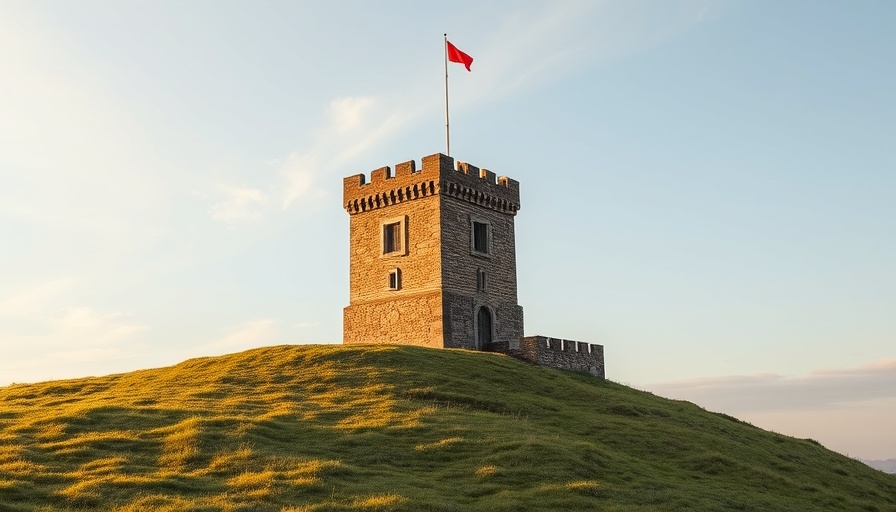 Historic tower in Newfoundland at sunset.