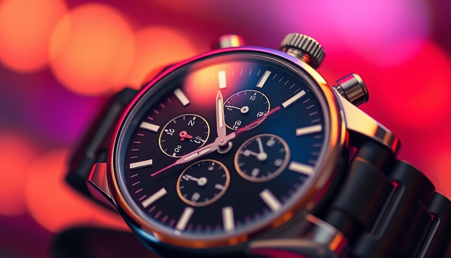 Close-up of Swiss chronograph watch displaying intricate details.