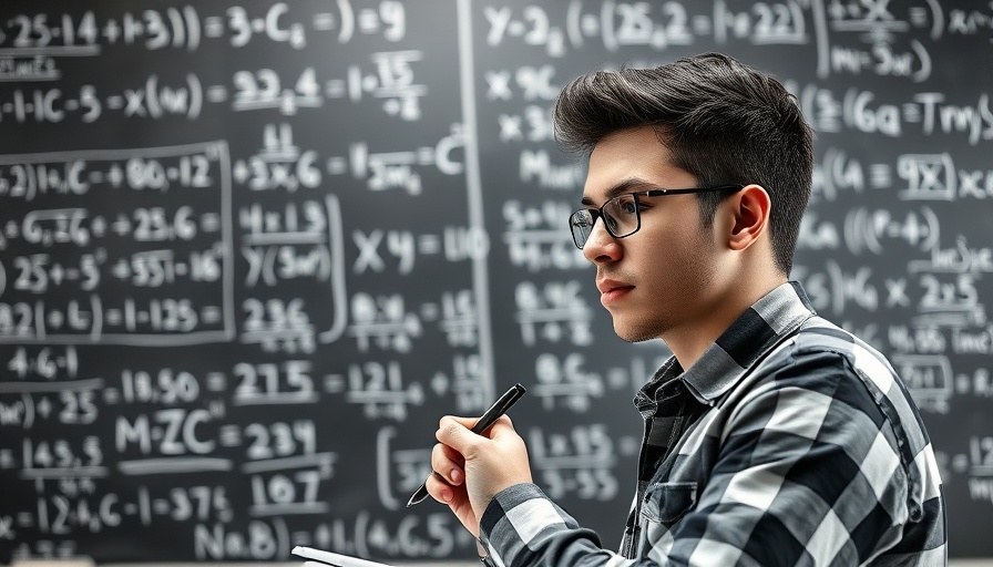 Man solving financial math complexities on a chalkboard, focused.