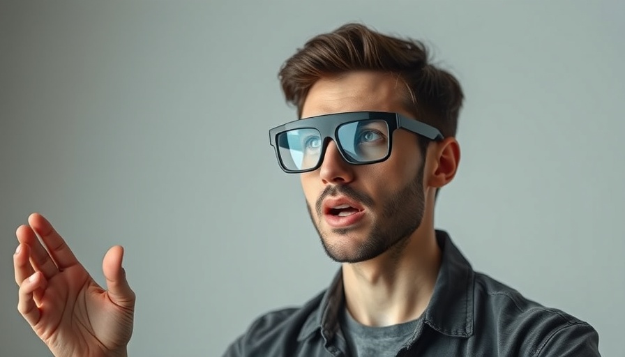 Man with smart glasses discussing AI in digital marketing.
