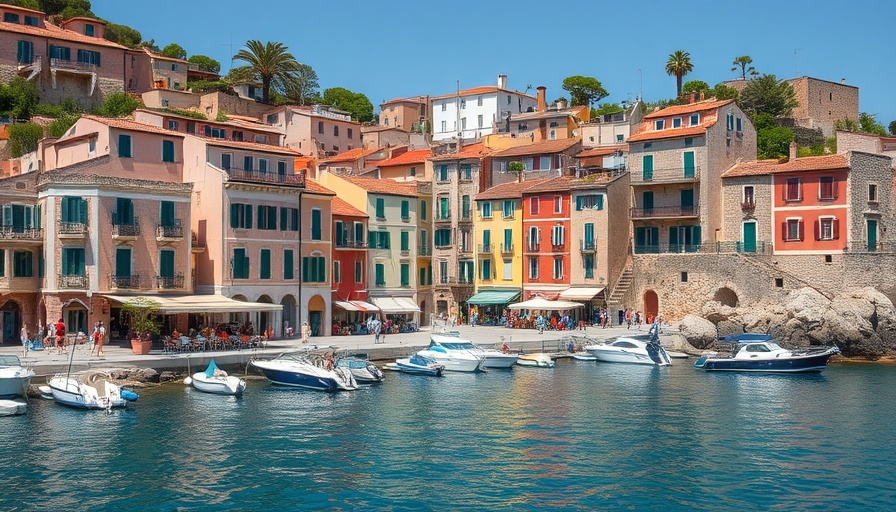 Picturesque Greek coastal village scene showcasing turquoise waters and rustic architecture.