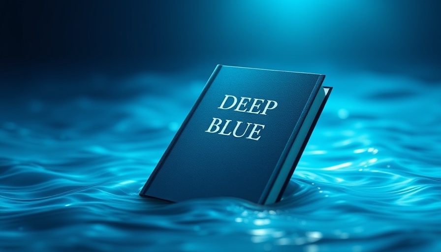Deep Blue book cover launch with ocean-themed background.
