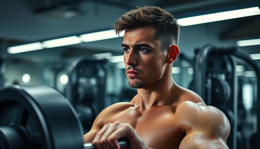 Focused young man lifting weights in a modern gym environment.