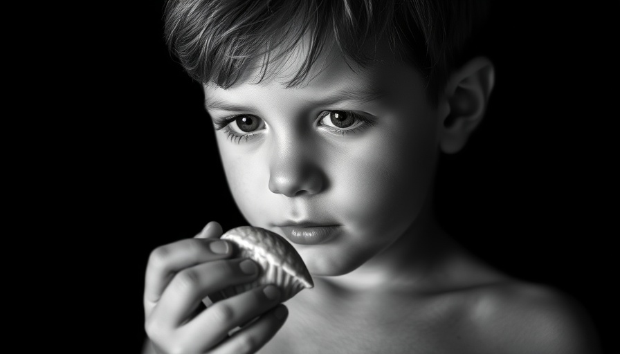Introspective boy with seashell, representing not knowing strength.