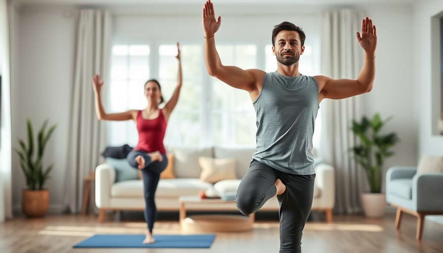 Focused pair practicing yoga in living room, illustrating partner preferences explained by genetics.
