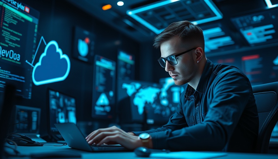Cloud DevOps in Custom Application Development: Tech person with digital cloud icons.