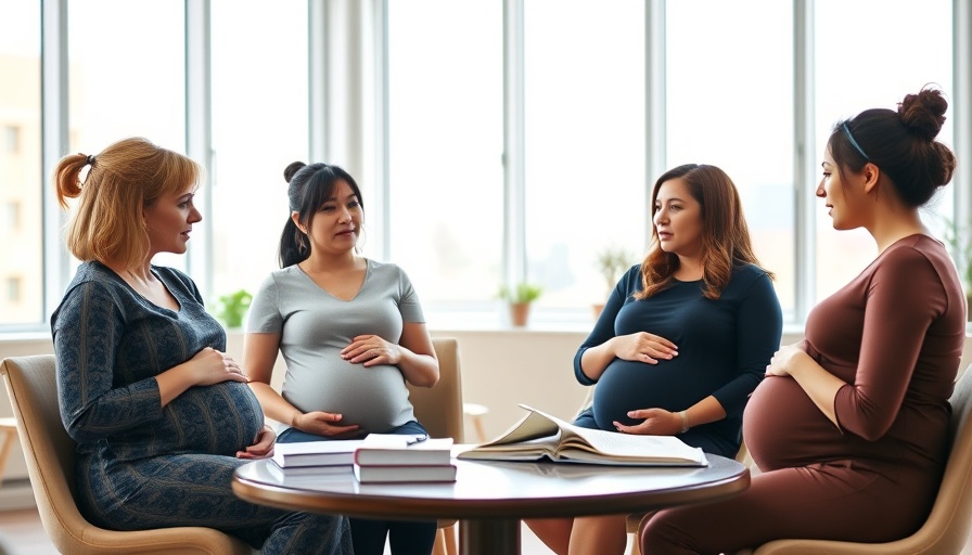 Pregnant women discussing mental health topics in a supportive group setting.