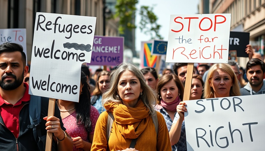 Protesters in UK supporting refugees, highlighting immigration reform.