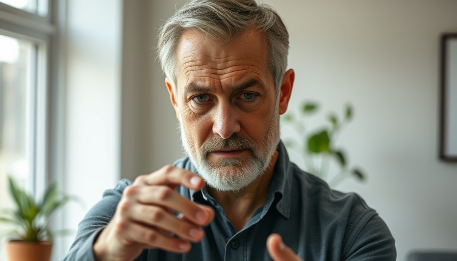 Middle-aged man demonstrating a simple move for sleep improvement.