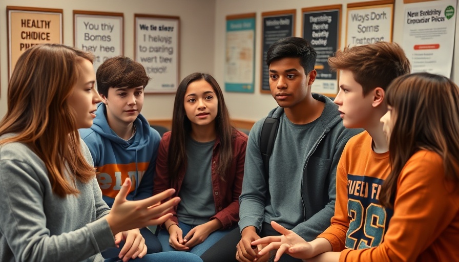 Group discussion among teens on substance abuse prevention for youth.