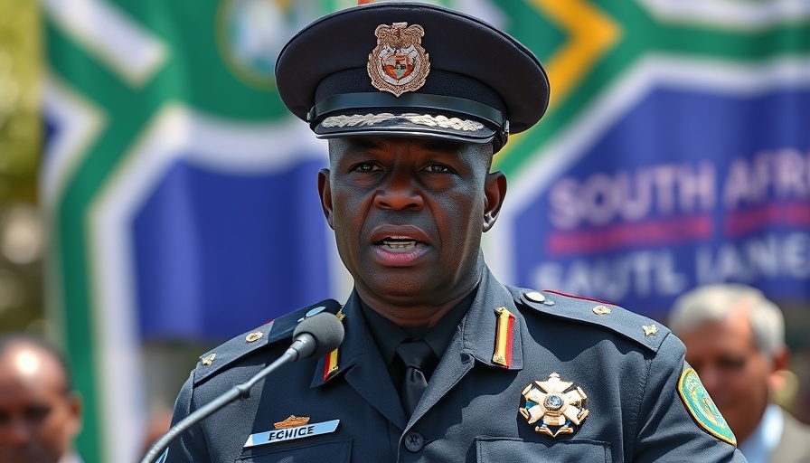 South African police officer addressing corruption investigations at an event