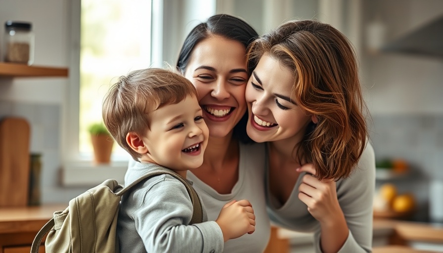 Gentle parenting moment in kitchen with smiling mother and child.