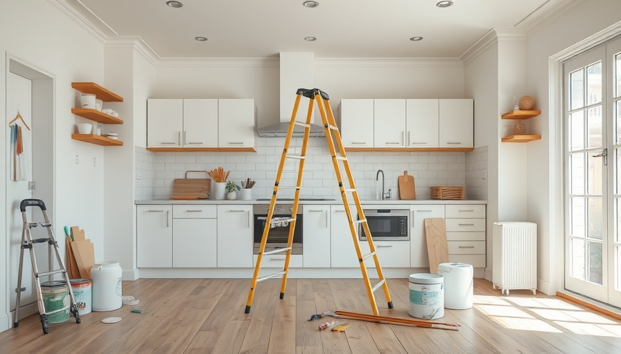 Kitchen site preparation in South Africa with ladder and painting tools.