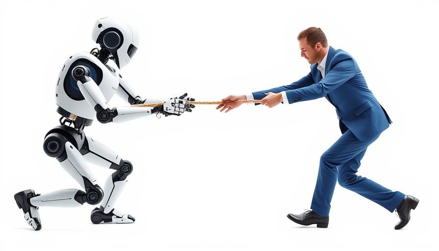AI vs. Marketing Agencies: Robot and businessman in tug-of-war