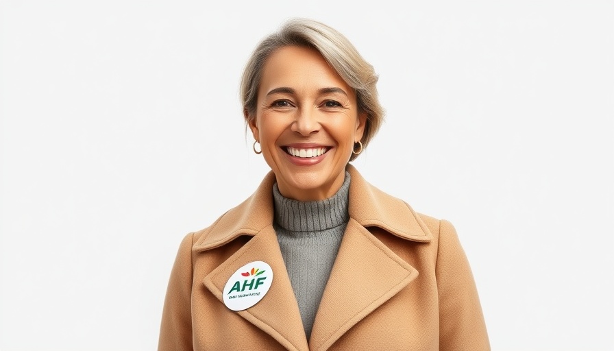 AHF HIV care milestone: Woman with AHF badge smiling.