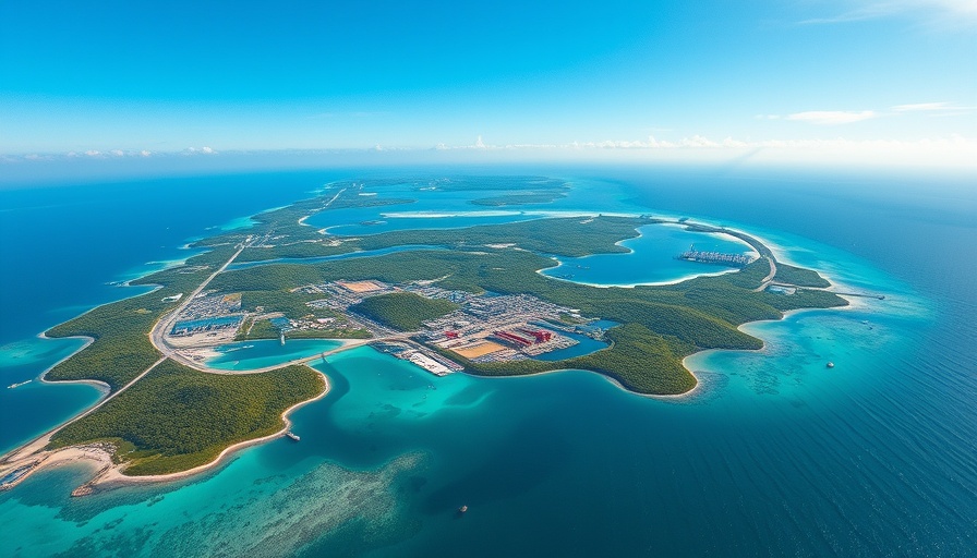 Aerial view of Rovuma LNG project in Mozambique's coastal landscape.